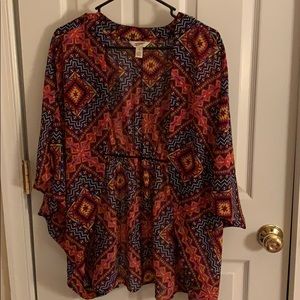 Red Rectangular Print Cardigan
